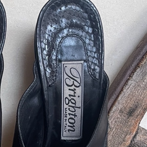 BRIGHTON Black Soft Leather & Reptile Embossed Western Cowgirl Mules 6.5M Italy - Picture 12 of 12